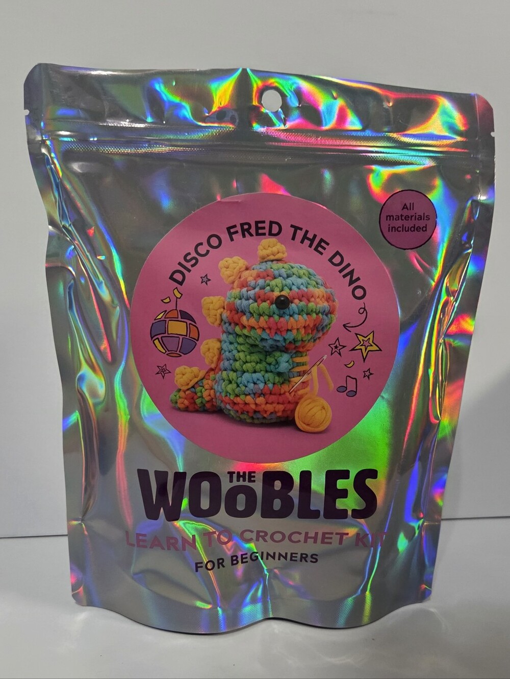 The Woobles Disco Fred the Dino Beginner Crochet Kit - Multi-Color